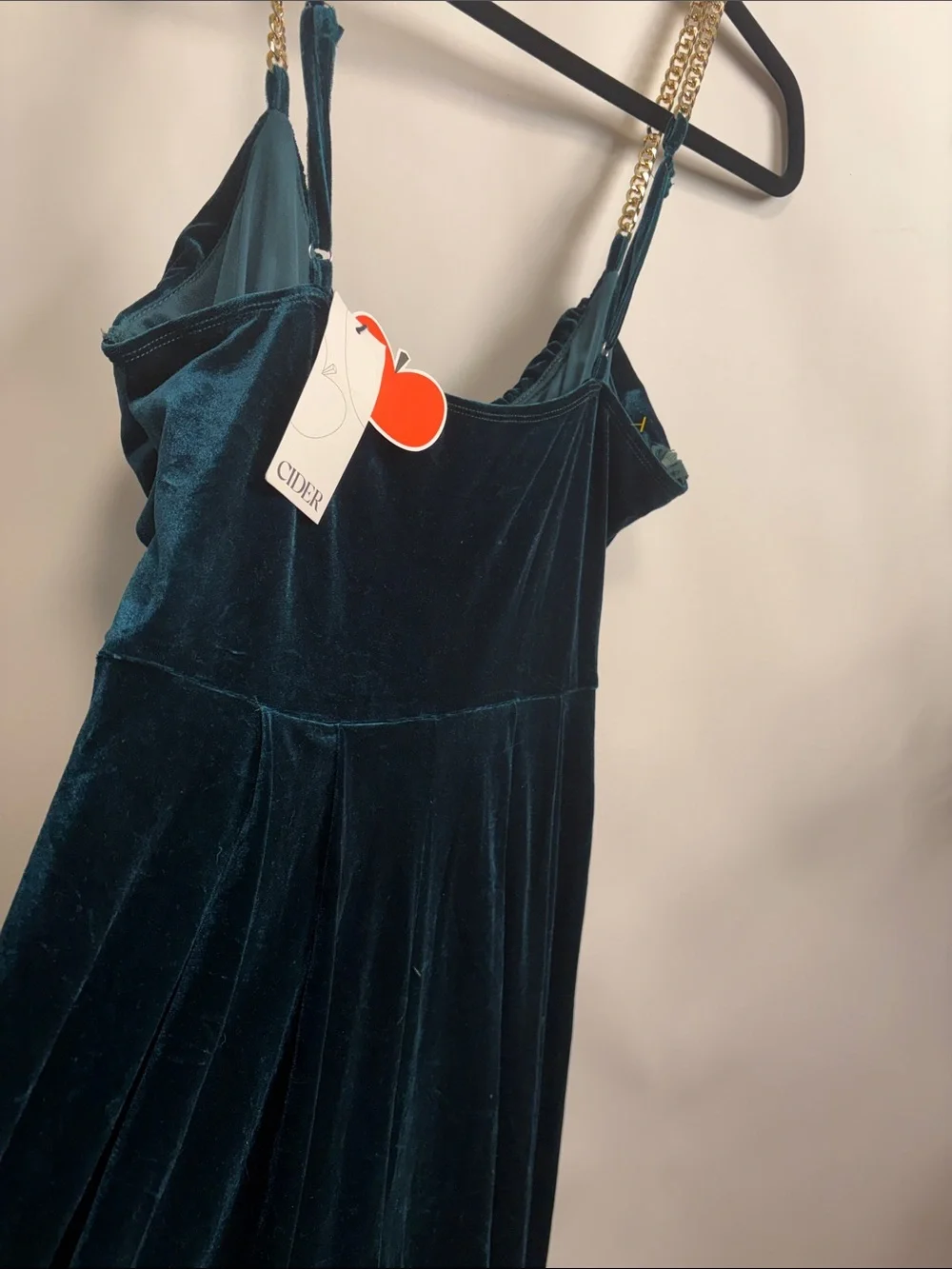 Cider Teal Velvet Draped Wide-Leg Jumpsuit - Picture 8 of 13